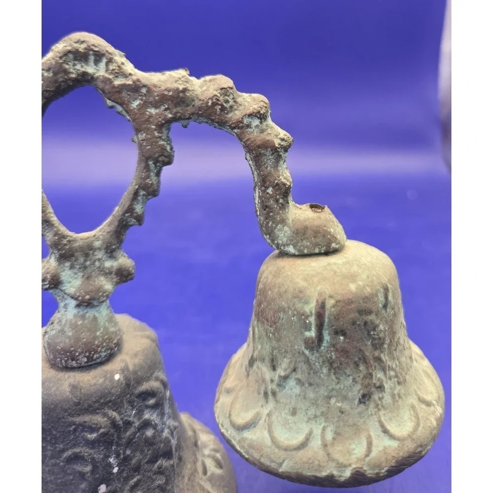 Bronze Triple Bells Antique Patina  Mexican-Spanish Colonial Mission 1800's